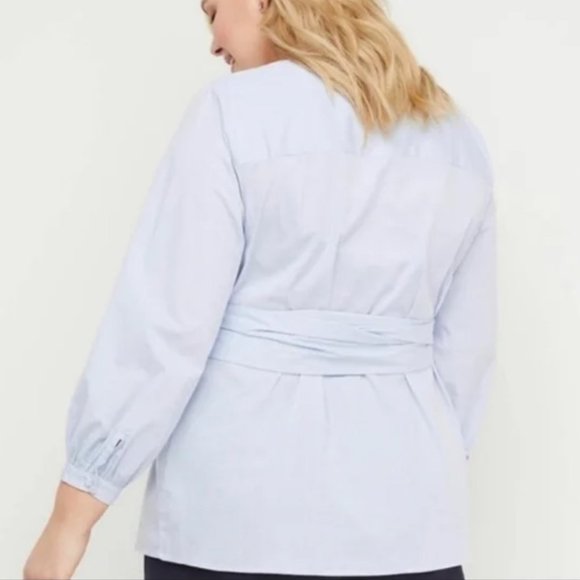 LIKE NEW Blue & White Checked Plus Sz 20 Casual or Dress Wraparound Shirt - Picture 2 of 5